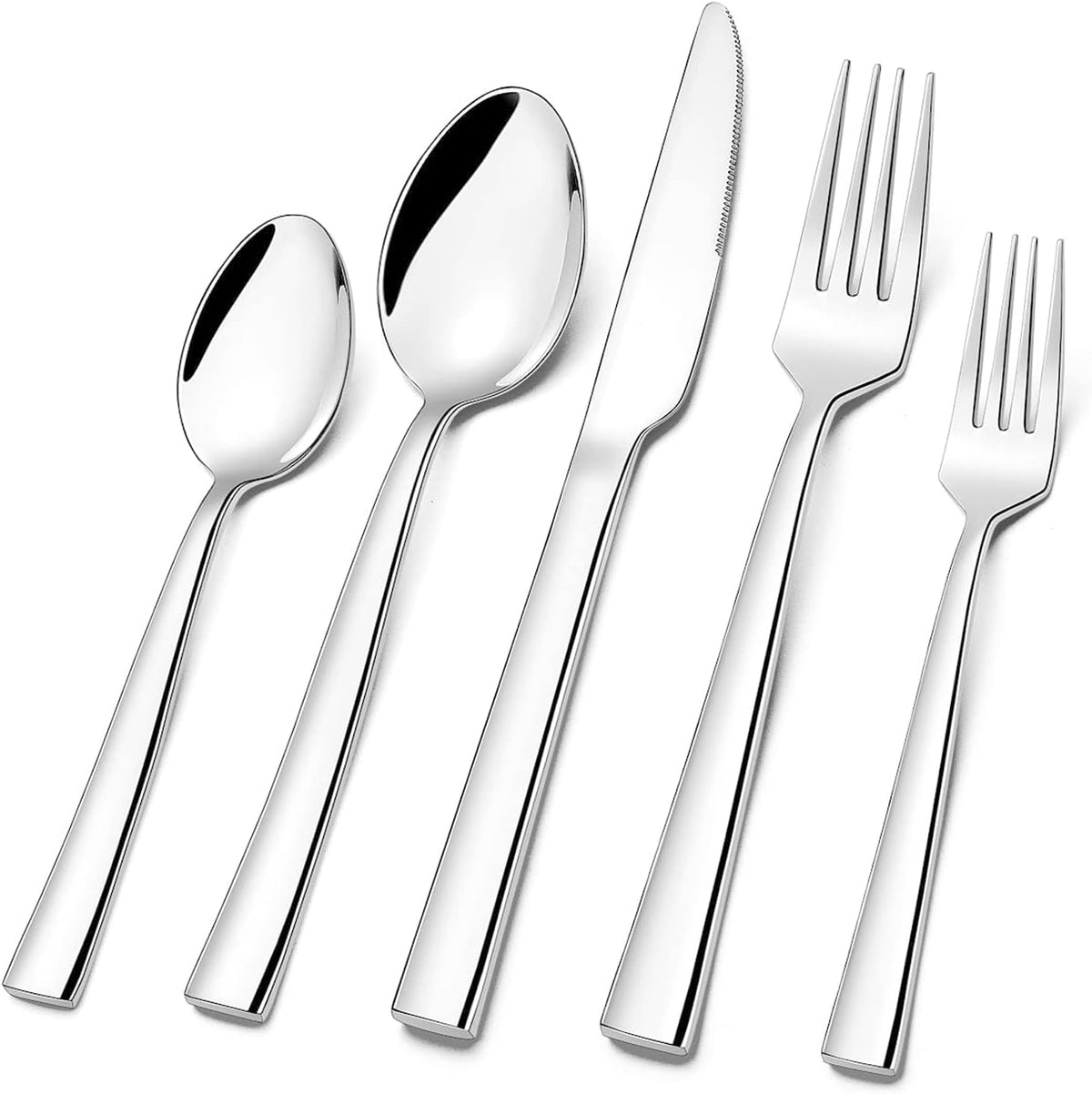 Silverware Set for 2, 10-Piece Stainless Steel Flatware Cutlery Set, Square Edge Kitchen Utensil Include Knives/Forks/Spoons, Tableware for Home/Hotel, Mirror Polished Dishwasher Safe