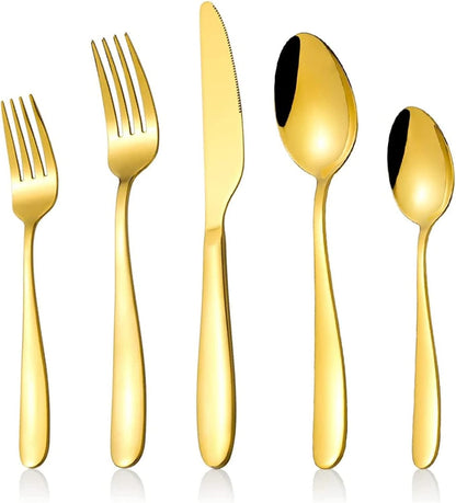 Silverware Set for 2, 10-Piece Stainless Steel Flatware Cutlery Set, Square Edge Kitchen Utensil Include Knives/Forks/Spoons, Tableware for Home/Hotel, Mirror Polished Dishwasher Safe