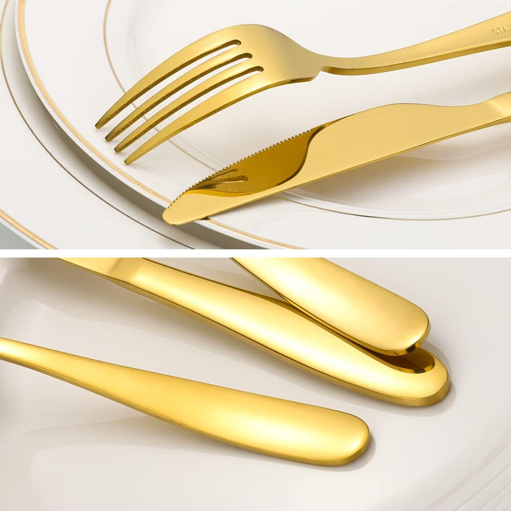 Silverware Set for 2, 10-Piece Stainless Steel Flatware Cutlery Set, Square Edge Kitchen Utensil Include Knives/Forks/Spoons, Tableware for Home/Hotel, Mirror Polished Dishwasher Safe
