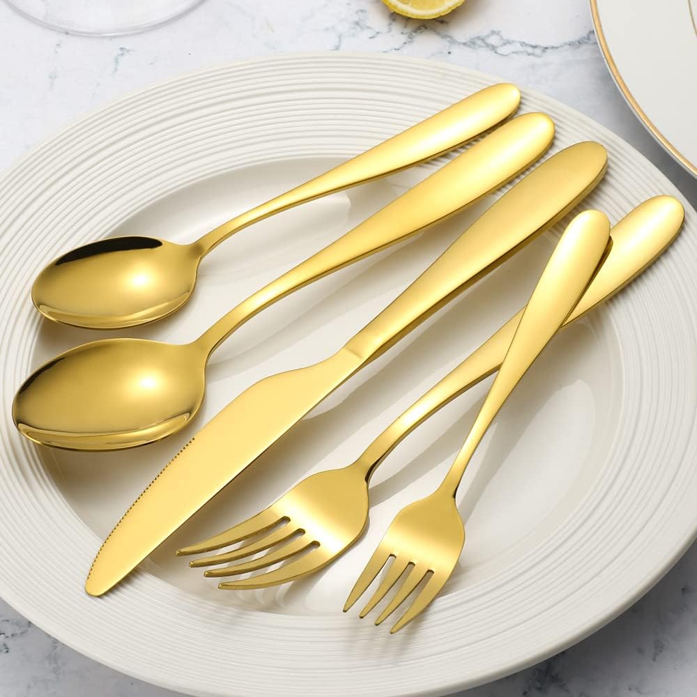 Silverware Set for 2, 10-Piece Stainless Steel Flatware Cutlery Set, Square Edge Kitchen Utensil Include Knives/Forks/Spoons, Tableware for Home/Hotel, Mirror Polished Dishwasher Safe