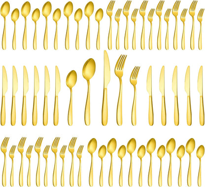 Silverware Set for 2, 10-Piece Stainless Steel Flatware Cutlery Set, Square Edge Kitchen Utensil Include Knives/Forks/Spoons, Tableware for Home/Hotel, Mirror Polished Dishwasher Safe