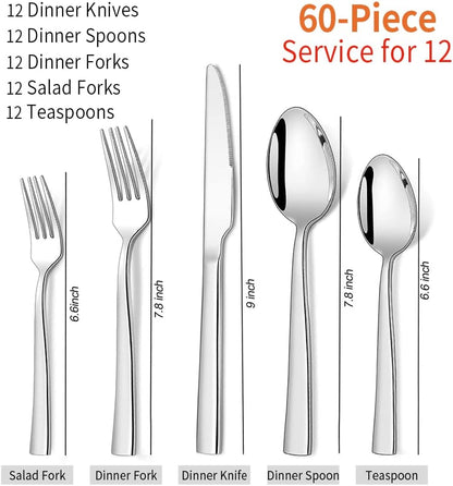 Silverware Set for 2, 10-Piece Stainless Steel Flatware Cutlery Set, Square Edge Kitchen Utensil Include Knives/Forks/Spoons, Tableware for Home/Hotel, Mirror Polished Dishwasher Safe