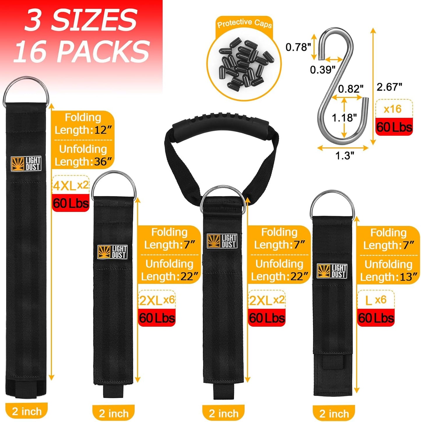 Hanging Extension Cord Straps with Handle, 4Pack 22" 35" Set with S Hooks