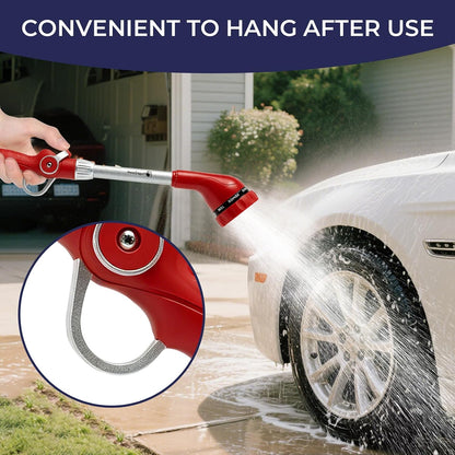 Garden Hose Wand, 16-Inch Heavy Duty Zinc Alloy & Aluminum Watering Wand with 8 Spray Patterns Thumb Control for Hanging Baskets, Garden, Cleaning (Red)