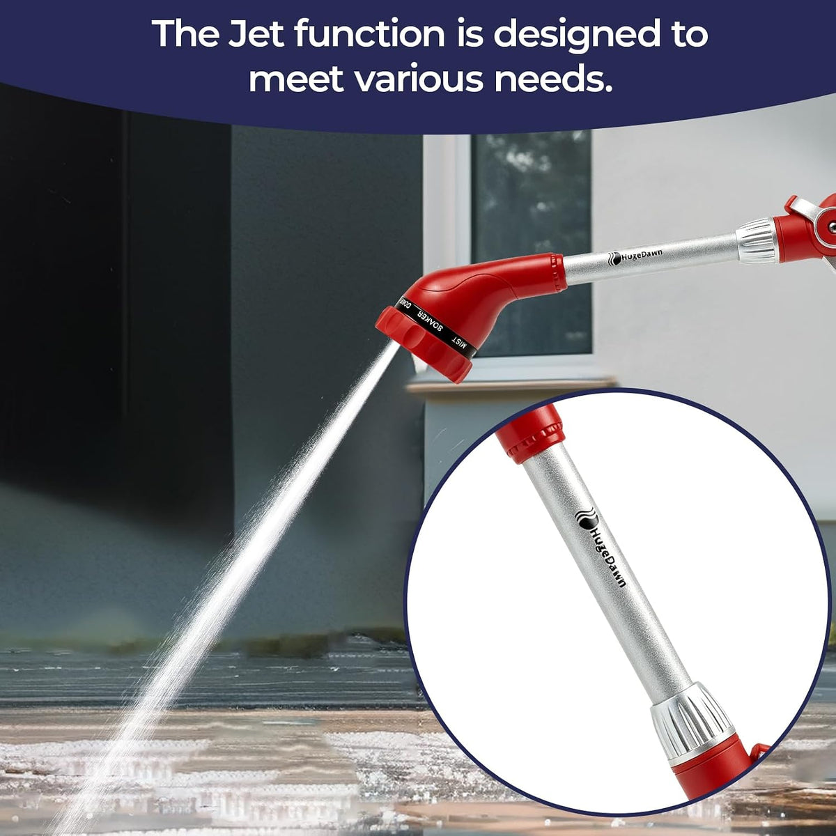 Garden Hose Wand, 16-Inch Heavy Duty Zinc Alloy & Aluminum Watering Wand with 8 Spray Patterns Thumb Control for Hanging Baskets, Garden, Cleaning (Red)