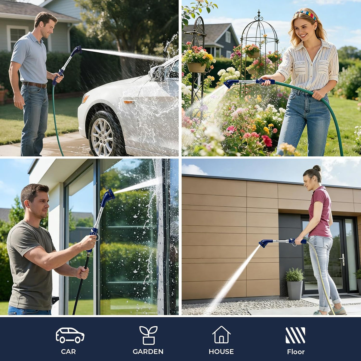Garden Hose Wand, 16-Inch Heavy Duty Zinc Alloy & Aluminum Watering Wand with 8 Spray Patterns Thumb Control for Hanging Baskets, Garden, Cleaning (Red)