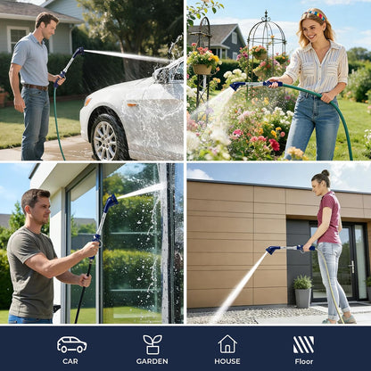 Garden Hose Wand, 16-Inch Heavy Duty Zinc Alloy & Aluminum Watering Wand with 8 Spray Patterns Thumb Control for Hanging Baskets, Garden, Cleaning (Red)