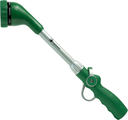 Garden Hose Wand, 16-Inch Heavy Duty Zinc Alloy & Aluminum Watering Wand with 8 Spray Patterns Thumb Control for Hanging Baskets, Garden, Cleaning (Red)