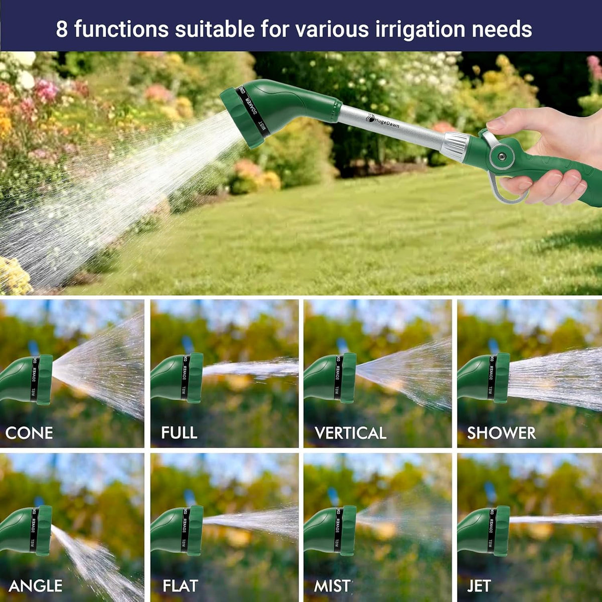Garden Hose Wand, 16-Inch Heavy Duty Zinc Alloy & Aluminum Watering Wand with 8 Spray Patterns Thumb Control for Hanging Baskets, Garden, Cleaning (Red)