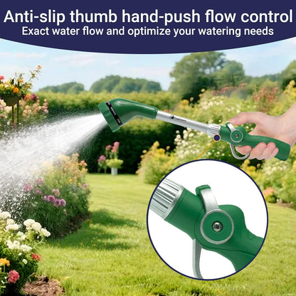 Garden Hose Wand, 16-Inch Heavy Duty Zinc Alloy & Aluminum Watering Wand with 8 Spray Patterns Thumb Control for Hanging Baskets, Garden, Cleaning (Red)