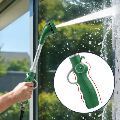 Garden Hose Wand, 16-Inch Heavy Duty Zinc Alloy & Aluminum Watering Wand with 8 Spray Patterns Thumb Control for Hanging Baskets, Garden, Cleaning (Red)