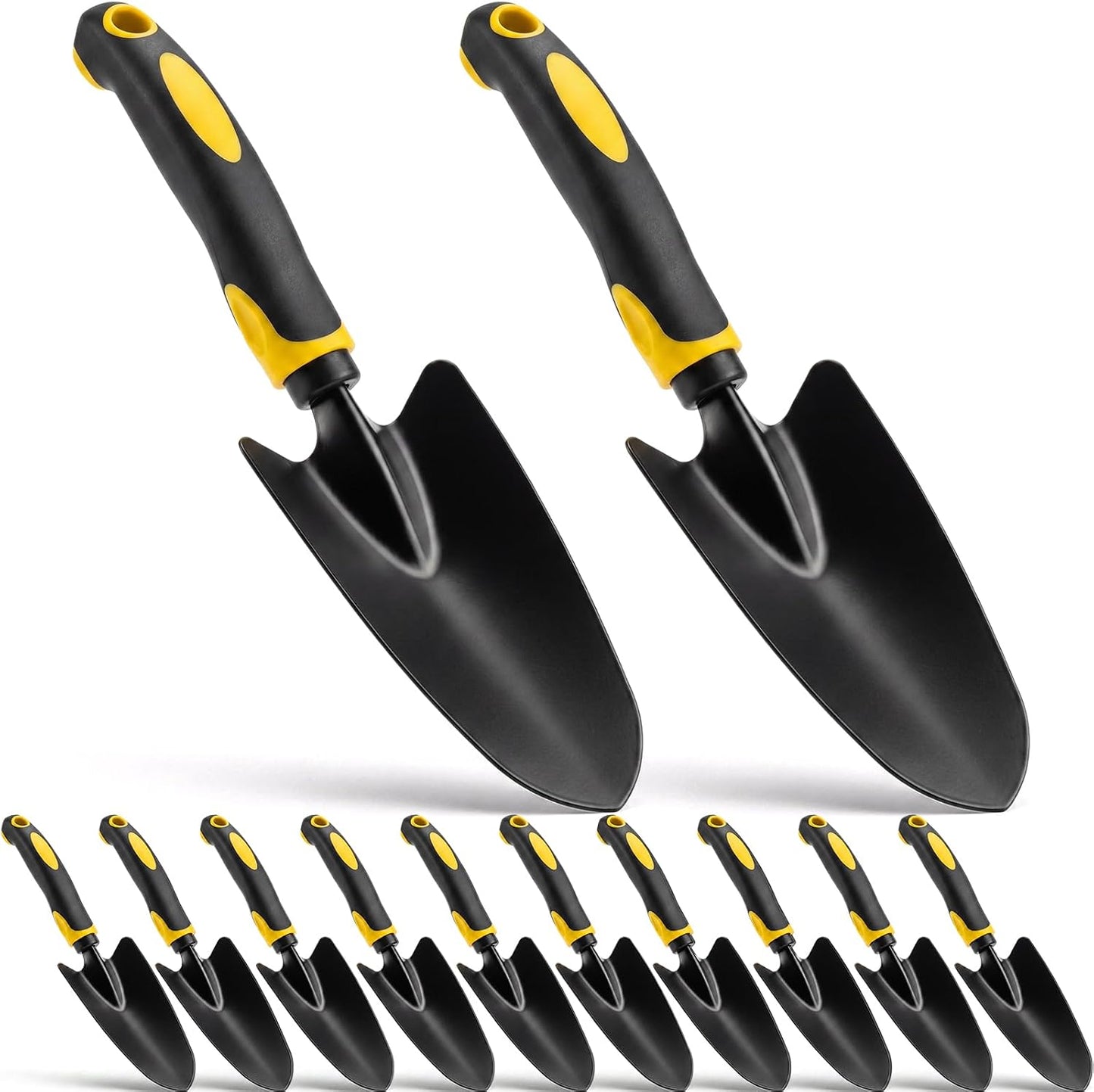 12 Pcs Garden Shovel Aluminum Alloy Heavy Duty Trowel Small Digging Shovels Metal Hand Trowel Spade with Soft Handle for Garden Lawn Yard Planting Tool (Large Shovel,Yellow)