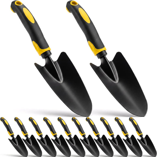 12 Pcs Garden Shovel Aluminum Alloy Heavy Duty Trowel Small Digging Shovels Metal Hand Trowel Spade with Soft Handle for Garden Lawn Yard Planting Tool (Large Shovel,Yellow)