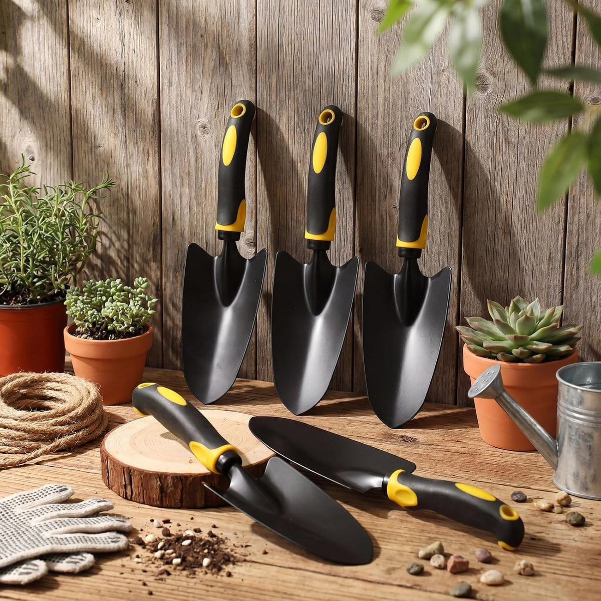 12 Pcs Garden Shovel Aluminum Alloy Heavy Duty Trowel Small Digging Shovels Metal Hand Trowel Spade with Soft Handle for Garden Lawn Yard Planting Tool (Large Shovel,Yellow)
