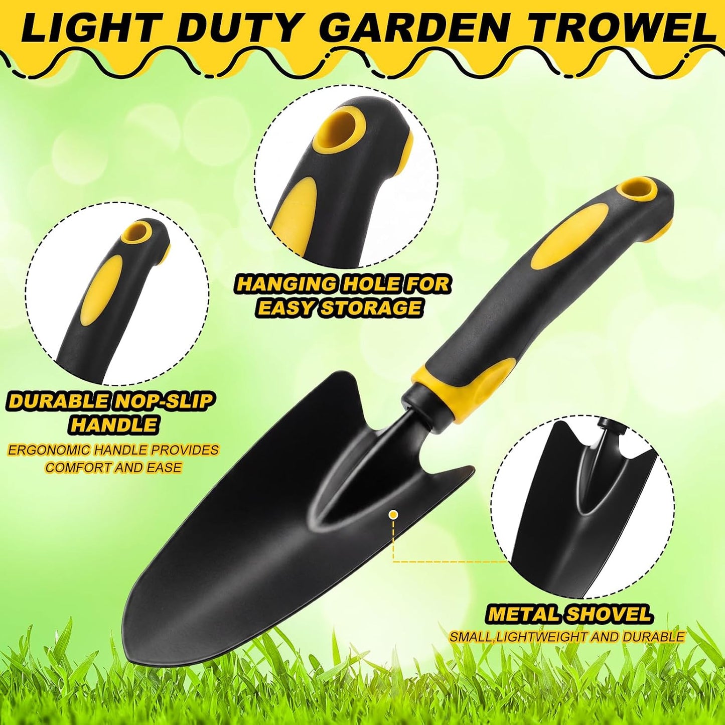 12 Pcs Garden Shovel Aluminum Alloy Heavy Duty Trowel Small Digging Shovels Metal Hand Trowel Spade with Soft Handle for Garden Lawn Yard Planting Tool (Large Shovel,Yellow)