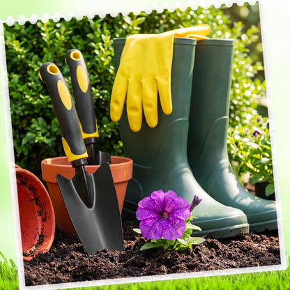 12 Pcs Garden Shovel Aluminum Alloy Heavy Duty Trowel Small Digging Shovels Metal Hand Trowel Spade with Soft Handle for Garden Lawn Yard Planting Tool (Large Shovel,Yellow)