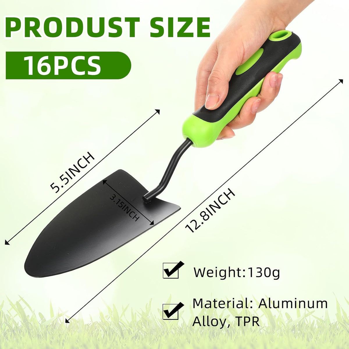 12 Pcs Garden Shovel Aluminum Alloy Heavy Duty Trowel Small Digging Shovels Metal Hand Trowel Spade with Soft Handle for Garden Lawn Yard Planting Tool (Large Shovel,Yellow)
