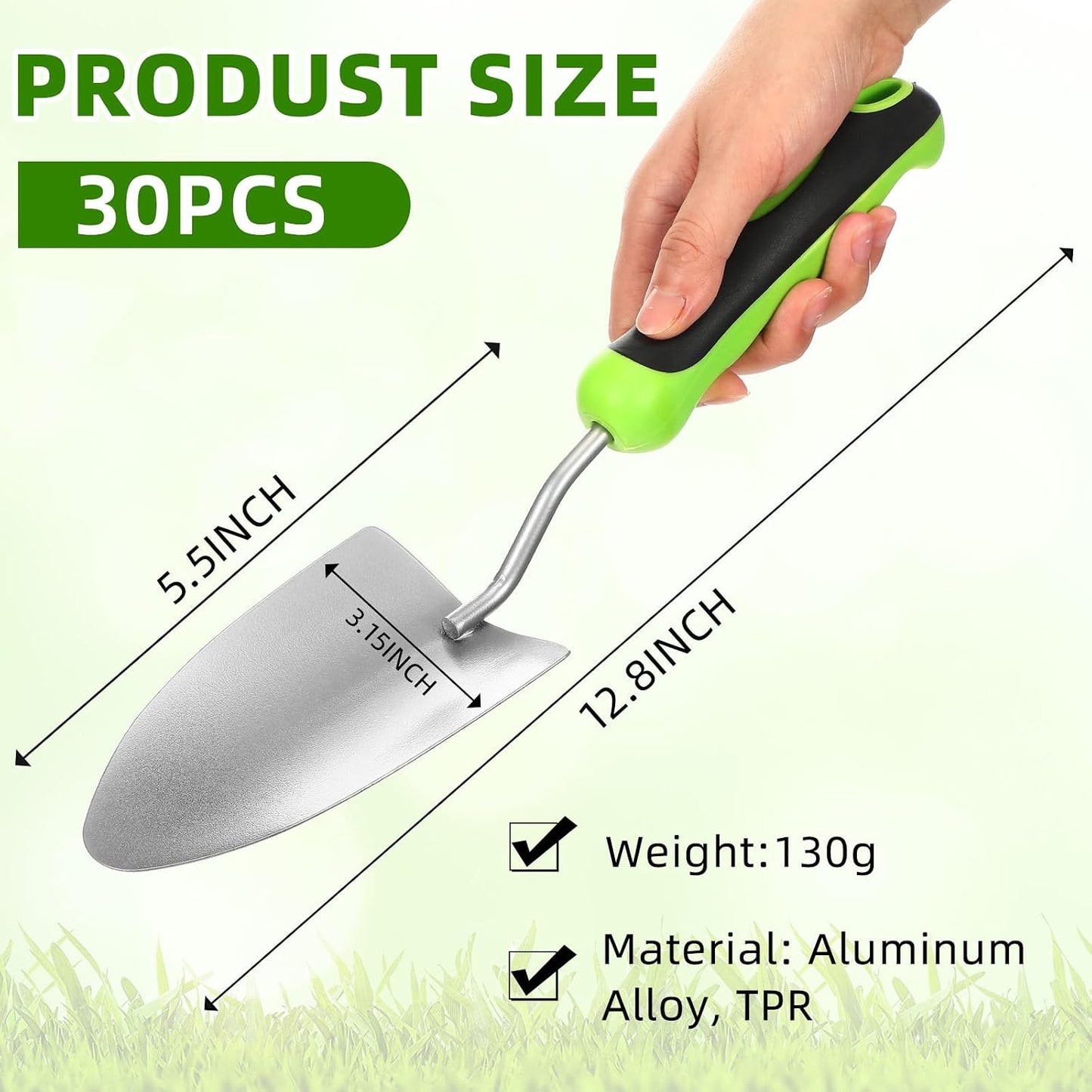 12 Pcs Garden Shovel Aluminum Alloy Heavy Duty Trowel Small Digging Shovels Metal Hand Trowel Spade with Soft Handle for Garden Lawn Yard Planting Tool (Large Shovel,Yellow)