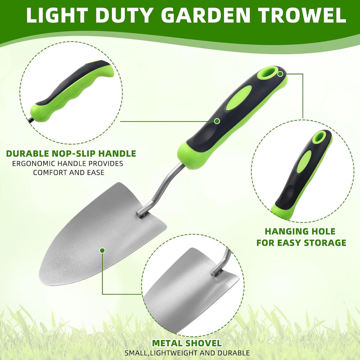 12 Pcs Garden Shovel Aluminum Alloy Heavy Duty Trowel Small Digging Shovels Metal Hand Trowel Spade with Soft Handle for Garden Lawn Yard Planting Tool (Large Shovel,Yellow)