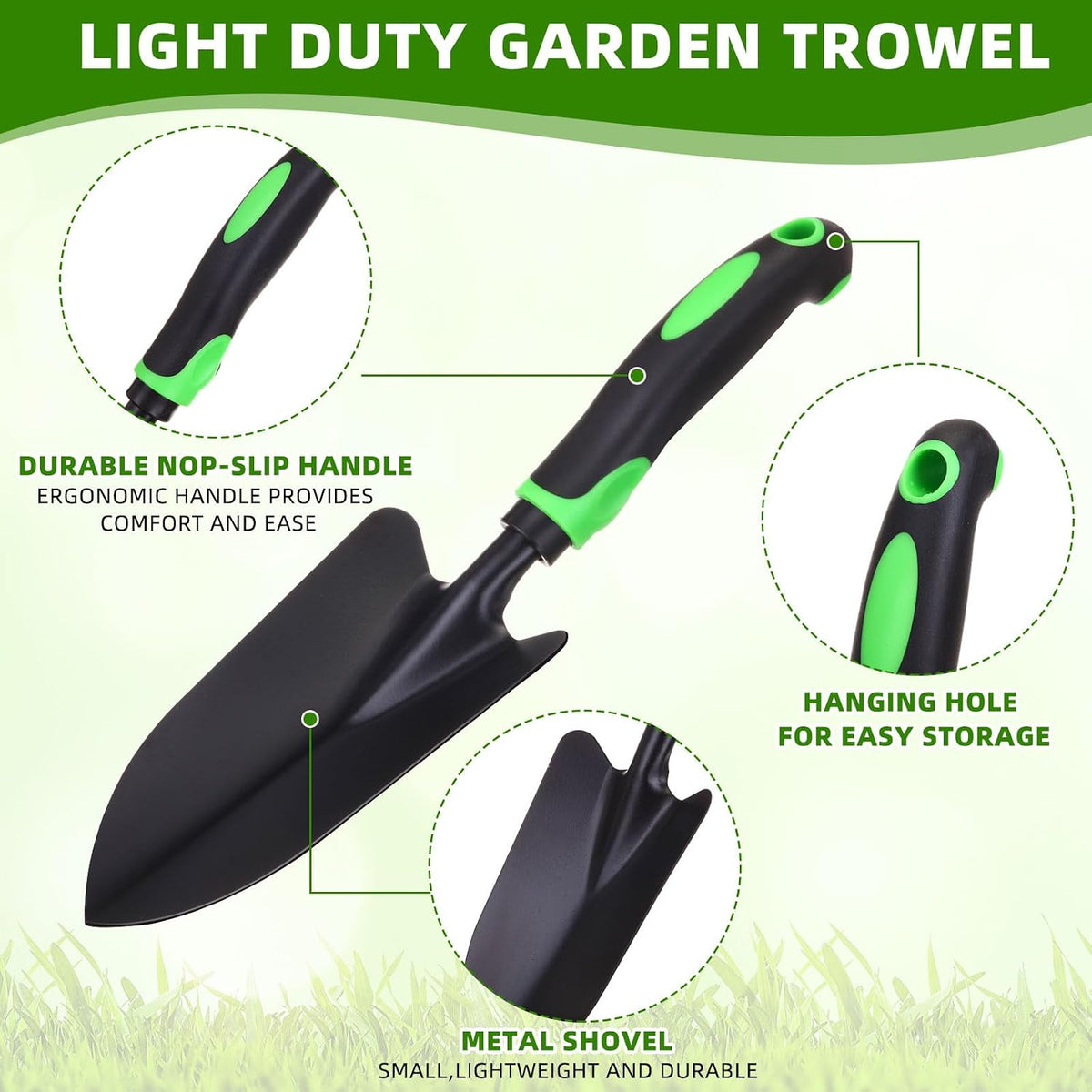12 Pcs Garden Shovel Aluminum Alloy Heavy Duty Trowel Small Digging Shovels Metal Hand Trowel Spade with Soft Handle for Garden Lawn Yard Planting Tool (Large Shovel,Yellow)