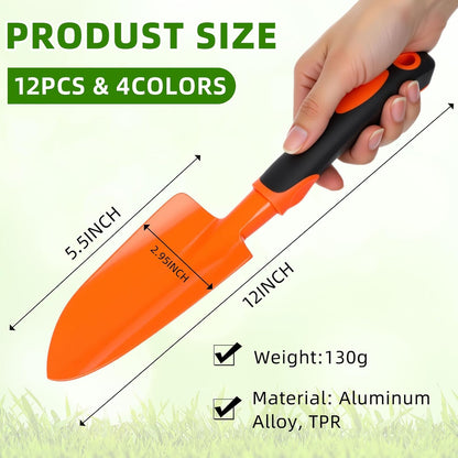 12 Pcs Garden Shovel Aluminum Alloy Heavy Duty Trowel Small Digging Shovels Metal Hand Trowel Spade with Soft Handle for Garden Lawn Yard Planting Tool (Large Shovel,Yellow)
