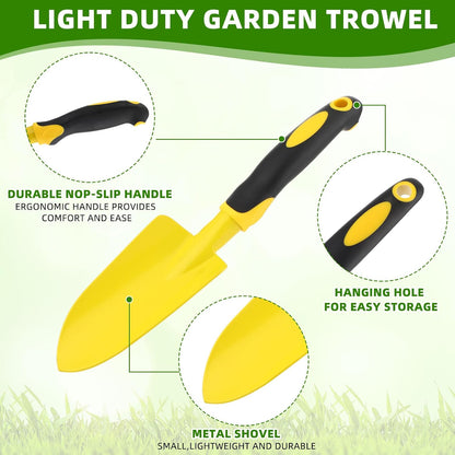12 Pcs Garden Shovel Aluminum Alloy Heavy Duty Trowel Small Digging Shovels Metal Hand Trowel Spade with Soft Handle for Garden Lawn Yard Planting Tool (Large Shovel,Yellow)