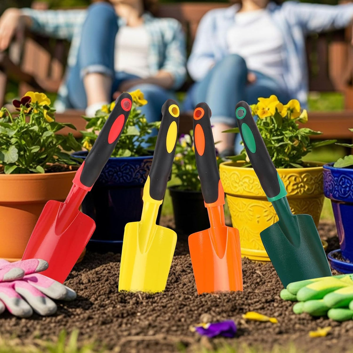 12 Pcs Garden Shovel Aluminum Alloy Heavy Duty Trowel Small Digging Shovels Metal Hand Trowel Spade with Soft Handle for Garden Lawn Yard Planting Tool (Large Shovel,Yellow)