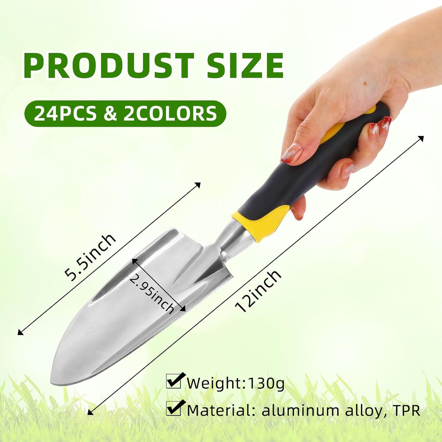 12 Pcs Garden Shovel Aluminum Alloy Heavy Duty Trowel Small Digging Shovels Metal Hand Trowel Spade with Soft Handle for Garden Lawn Yard Planting Tool (Large Shovel,Yellow)
