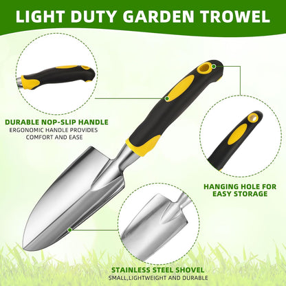 12 Pcs Garden Shovel Aluminum Alloy Heavy Duty Trowel Small Digging Shovels Metal Hand Trowel Spade with Soft Handle for Garden Lawn Yard Planting Tool (Large Shovel,Yellow)