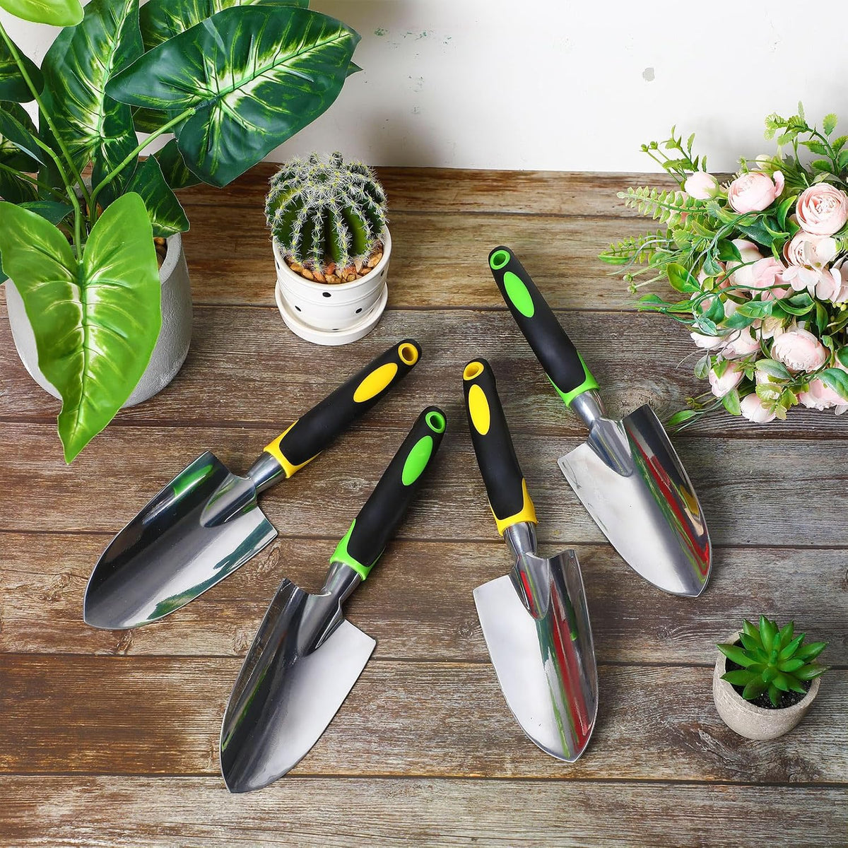 12 Pcs Garden Shovel Aluminum Alloy Heavy Duty Trowel Small Digging Shovels Metal Hand Trowel Spade with Soft Handle for Garden Lawn Yard Planting Tool (Large Shovel,Yellow)