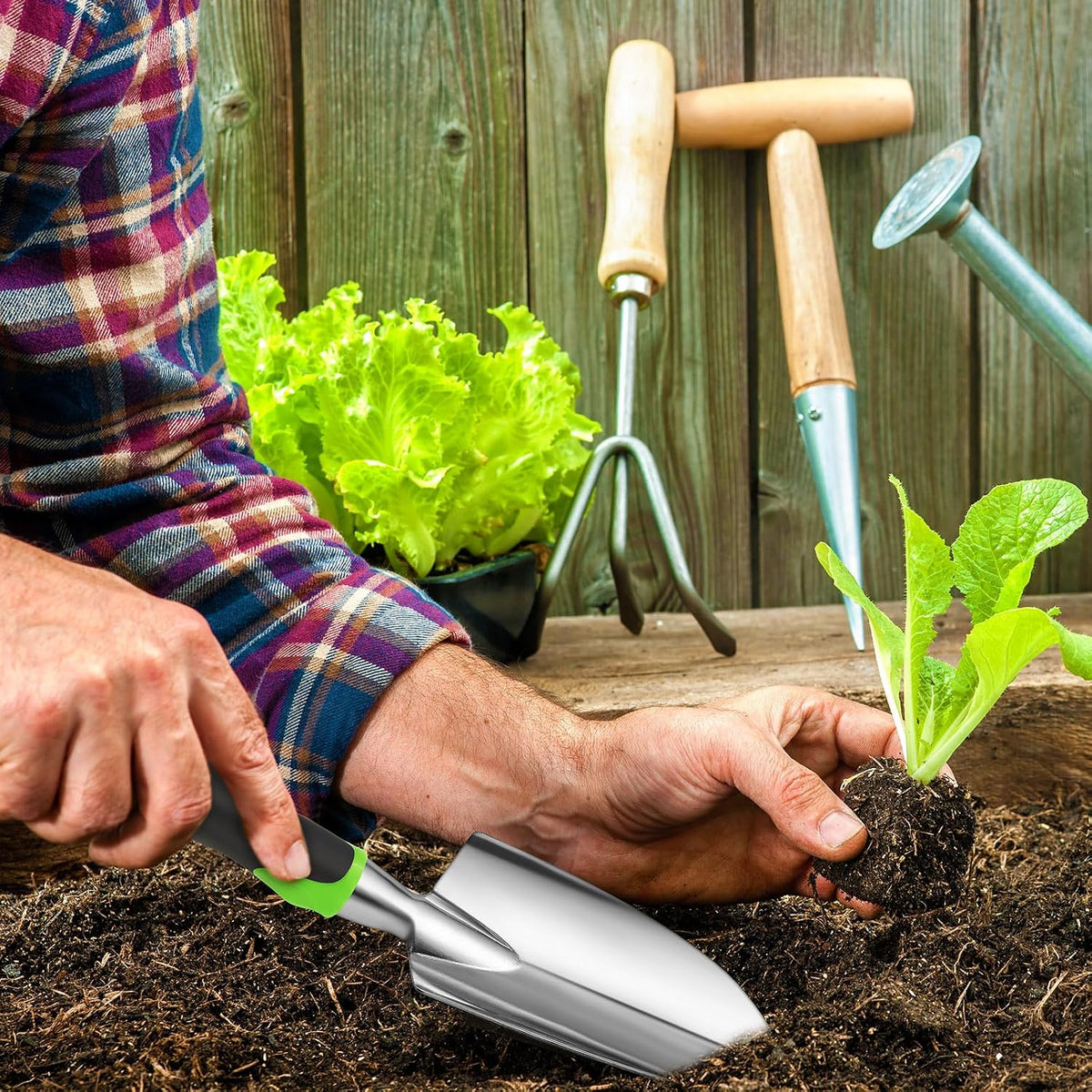 12 Pcs Garden Shovel Aluminum Alloy Heavy Duty Trowel Small Digging Shovels Metal Hand Trowel Spade with Soft Handle for Garden Lawn Yard Planting Tool (Large Shovel,Yellow)