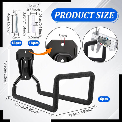 6 Pack Garden Hose Holder, Metal Heavy Duty Water Hose Holder Wall Mounted Garage Hook Sturdy Reel Hooks for Outside Yard Water Extension Cords Ropes Storage Pipes, Black