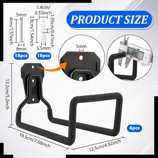 6 Pack Garden Hose Holder, Metal Heavy Duty Water Hose Holder Wall Mounted Garage Hook Sturdy Reel Hooks for Outside Yard Water Extension Cords Ropes Storage Pipes, Black