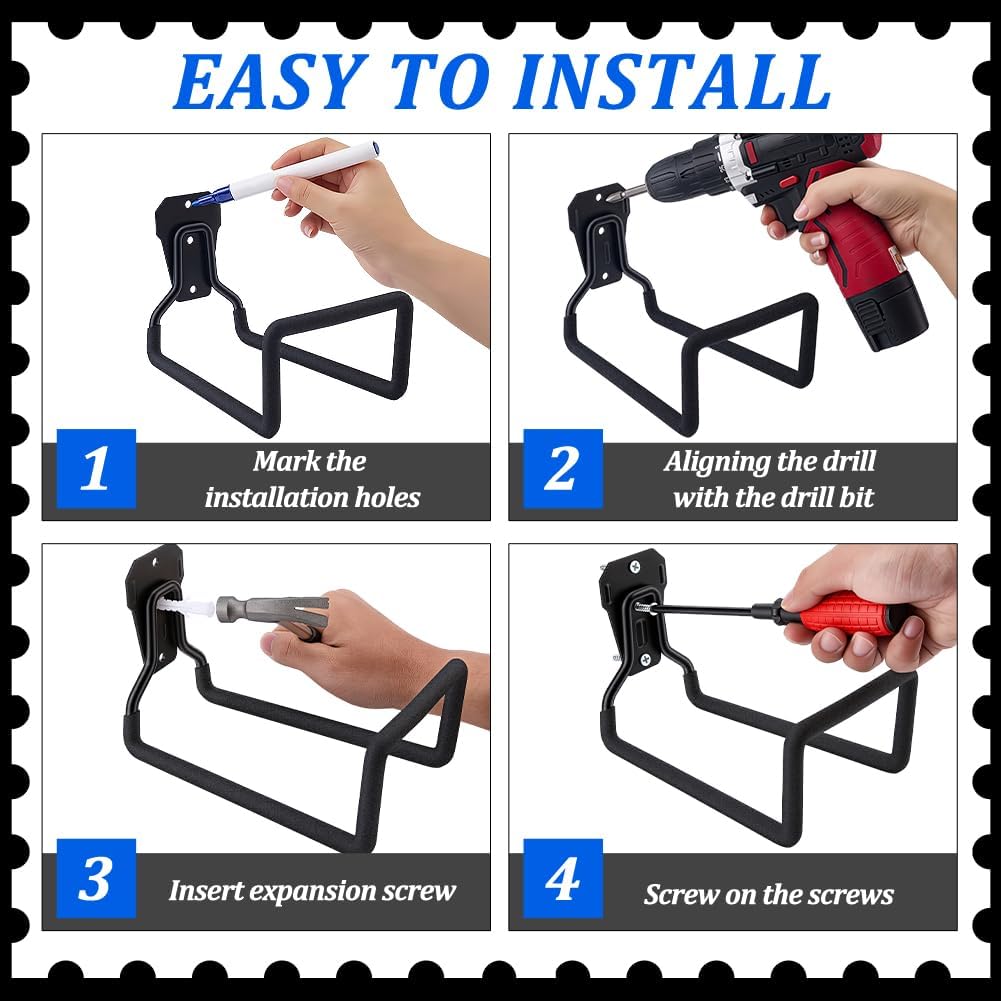 6 Pack Garden Hose Holder, Metal Heavy Duty Water Hose Holder Wall Mounted Garage Hook Sturdy Reel Hooks for Outside Yard Water Extension Cords Ropes Storage Pipes, Black