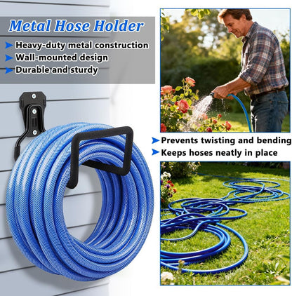 6 Pack Garden Hose Holder, Metal Heavy Duty Water Hose Holder Wall Mounted Garage Hook Sturdy Reel Hooks for Outside Yard Water Extension Cords Ropes Storage Pipes, Black