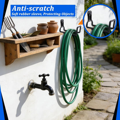 6 Pack Garden Hose Holder, Metal Heavy Duty Water Hose Holder Wall Mounted Garage Hook Sturdy Reel Hooks for Outside Yard Water Extension Cords Ropes Storage Pipes, Black