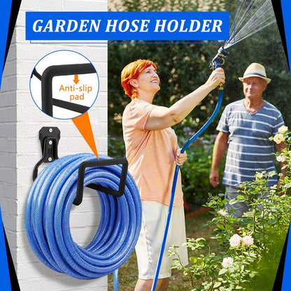 6 Pack Garden Hose Holder, Metal Heavy Duty Water Hose Holder Wall Mounted Garage Hook Sturdy Reel Hooks for Outside Yard Water Extension Cords Ropes Storage Pipes, Black