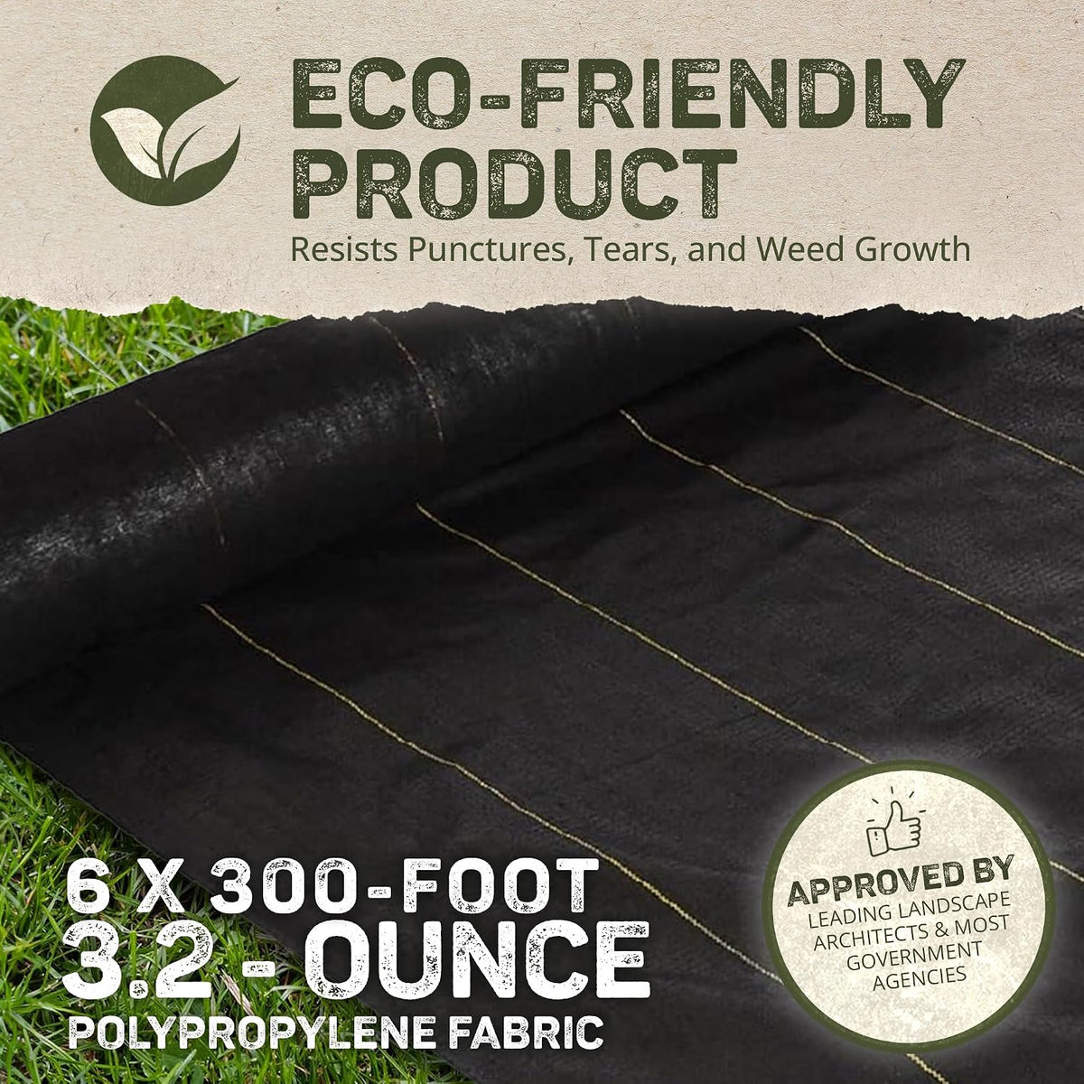 Sunbelt Weed Barrier Fabric 3.2 oz, 6 x 300 Feet – Heavy-Duty