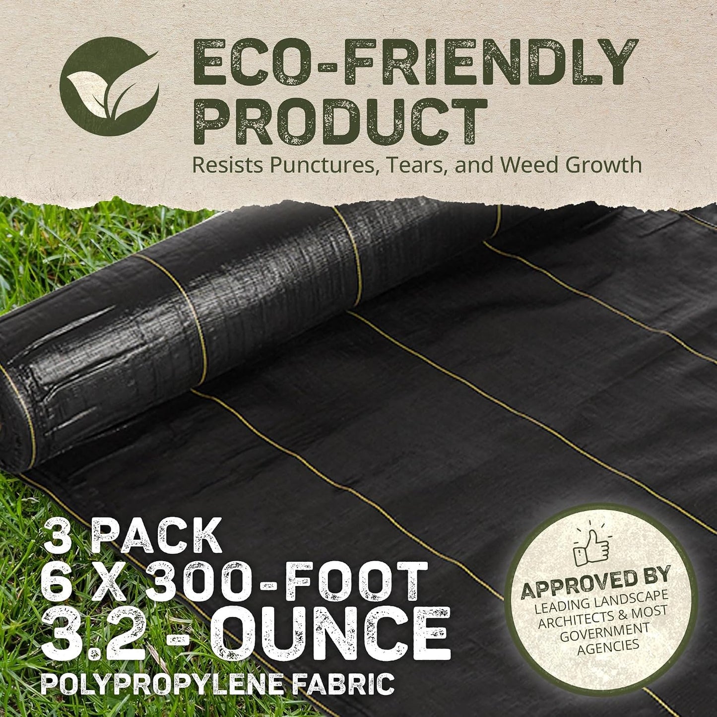 Sunbelt Weed Barrier Fabric 3.2 oz, 6 x 300 Feet – Heavy-Duty