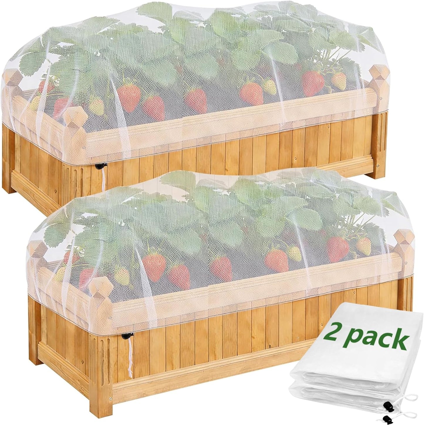 2 Pack Garden Netting for Raised Beds, 37.4" x 19.6" x 19.6" Garden Bed Insect Bird Netting Cover, Raised Garden Bed Plant Cover Mesh Pest Barrier Screen for Protecting Vegetables Fruits Flowers