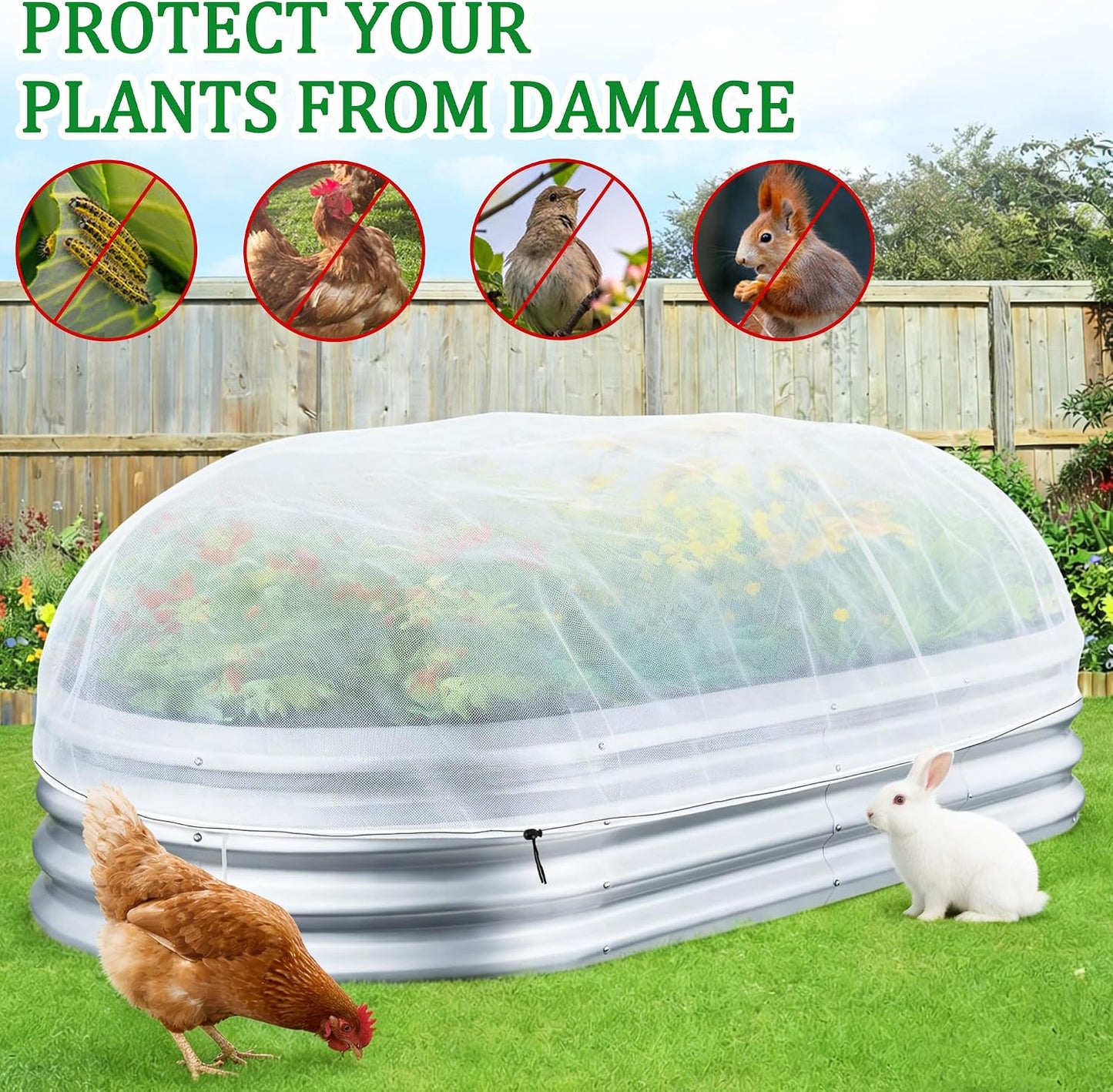 2 Pack Garden Netting for Raised Beds, 37.4" x 19.6" x 19.6" Garden Bed Insect Bird Netting Cover, Raised Garden Bed Plant Cover Mesh Pest Barrier Screen for Protecting Vegetables Fruits Flowers