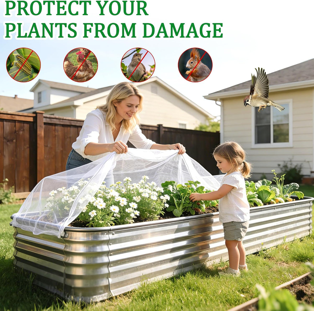 2 Pack Garden Netting for Raised Beds, 37.4" x 19.6" x 19.6" Garden Bed Insect Bird Netting Cover, Raised Garden Bed Plant Cover Mesh Pest Barrier Screen for Protecting Vegetables Fruits Flowers