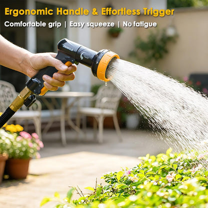 2-in-1 Rotating Garden Hose Nozzle with Sprinkler Function, High-impact ABS+PP Water Hose Sprayer with 4 Spray Patterns, Ergonomic Front Trigger for Lawn & Plant Watering, Car & Pet Washing