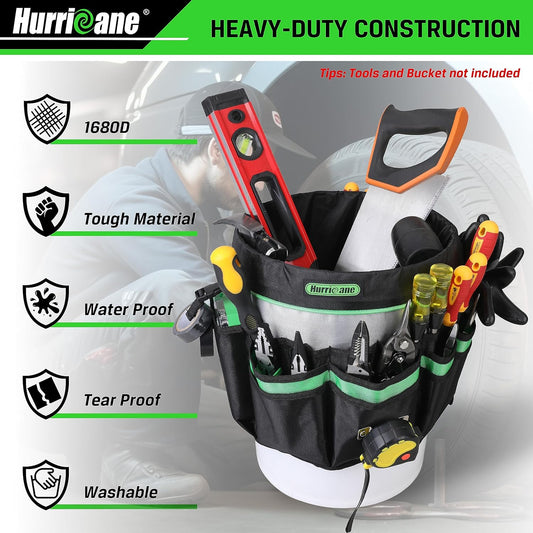 5 Gallon Bucket Tool Bag Organizer, Garden Tool Caddy with 52 Pockets, Waterproof for Most Buckets