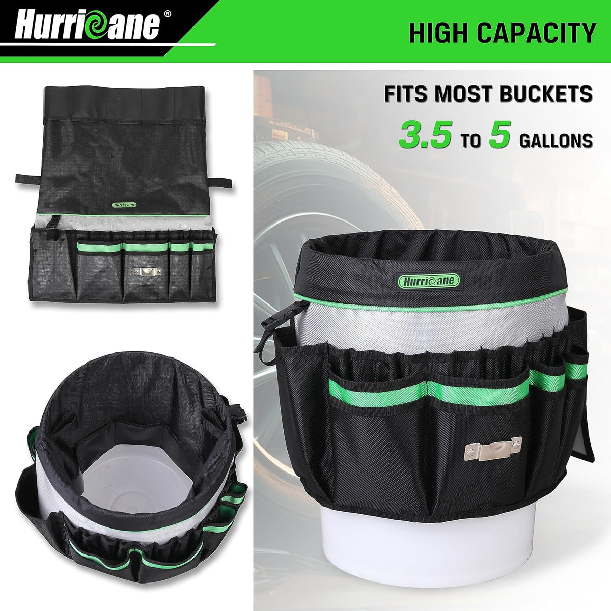5 Gallon Bucket Tool Bag Organizer, Garden Tool Caddy with 52 Pockets, Waterproof for Most Buckets