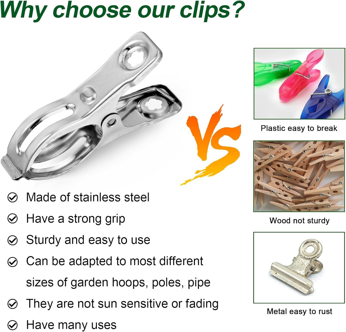 60 Pack Garden Clips for Greenhouse Netting, 2.3 Inch Metal Clamps