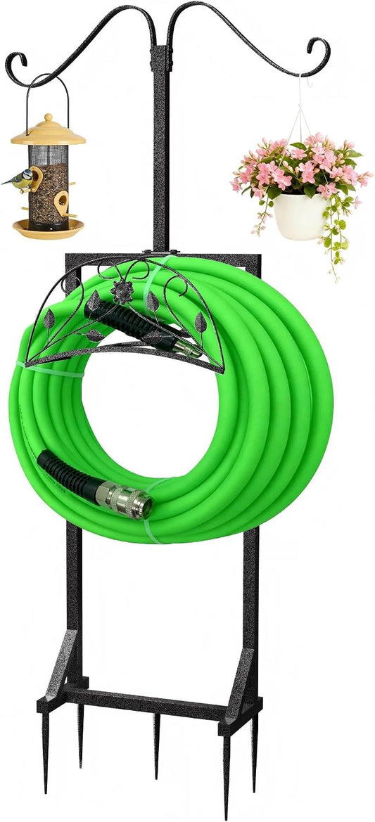 Garden Hose Holder Outside: Water Hose Stand with 2 Shepherds Hooks