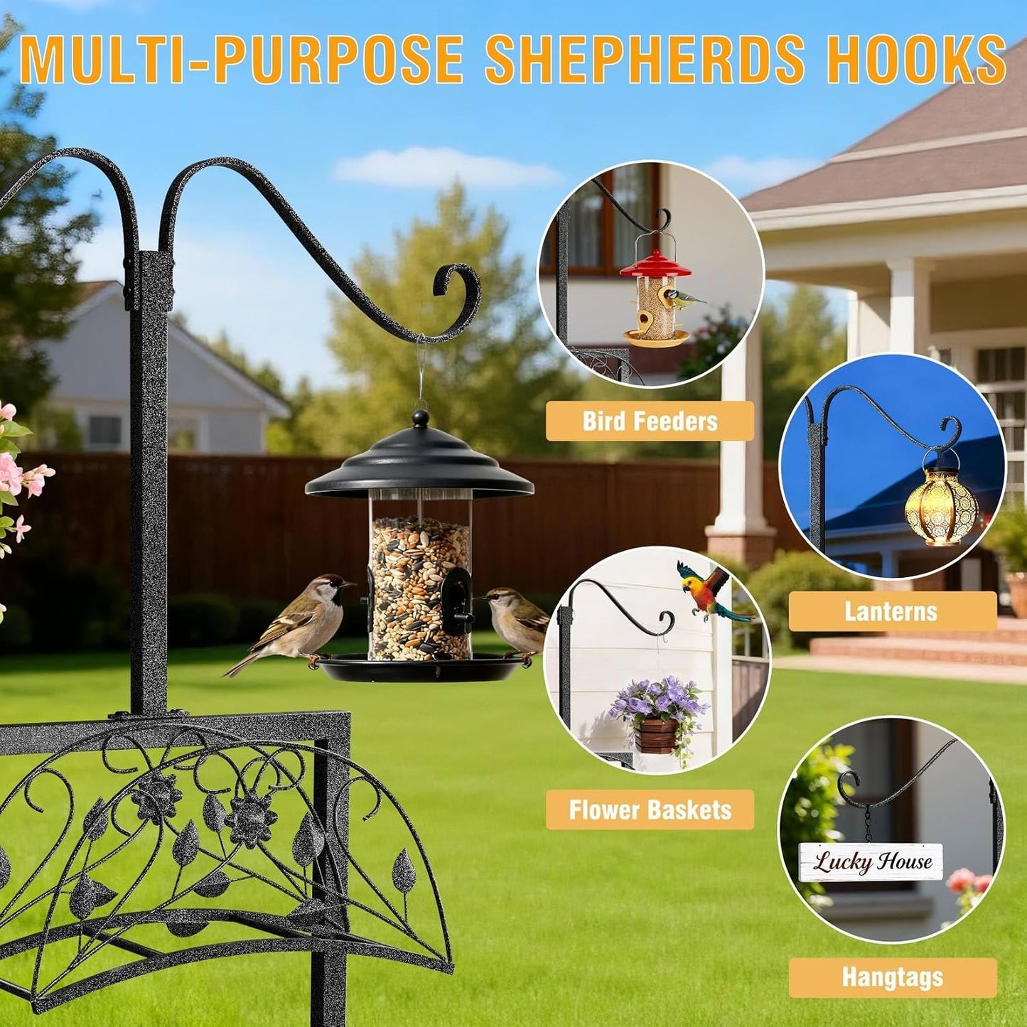 Garden Hose Holder Outside: Water Hose Stand with 2 Shepherds Hooks