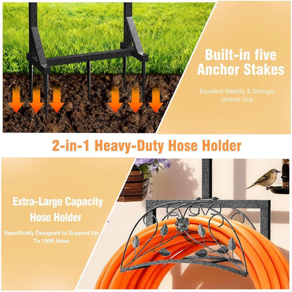 Garden Hose Holder Outside: Water Hose Stand with 2 Shepherds Hooks