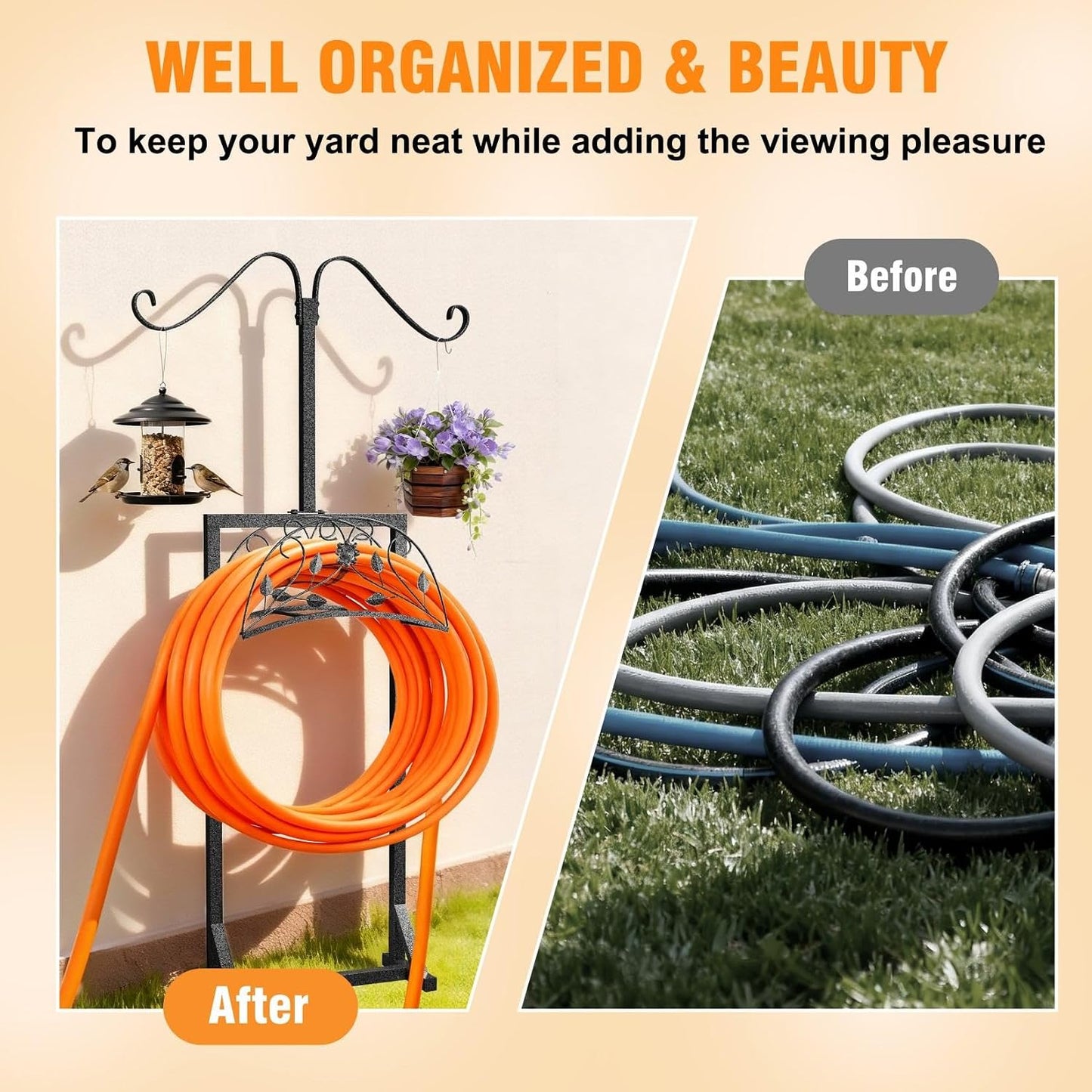 Garden Hose Holder Outside: Water Hose Stand with 2 Shepherds Hooks